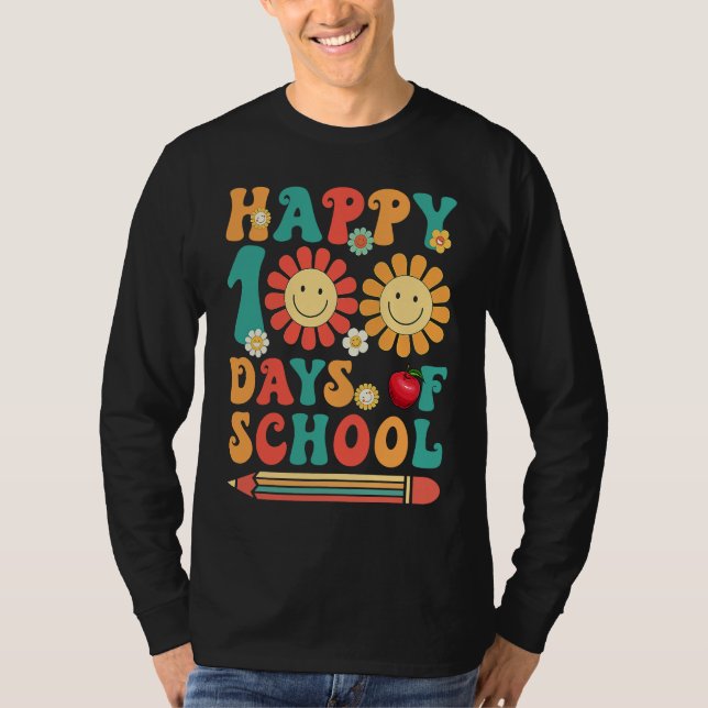 Groovy Flower Happy 100 Days Of School  Teacher Ki T Shirt (Framsida)
