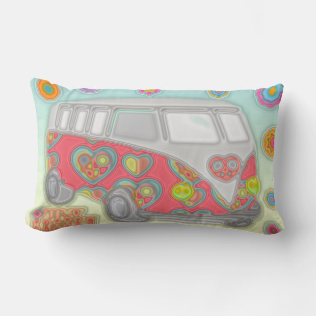 Groovy Flower Power 60-Talets Hippie-Buss Kudd Lumbarkudde (Framsida)