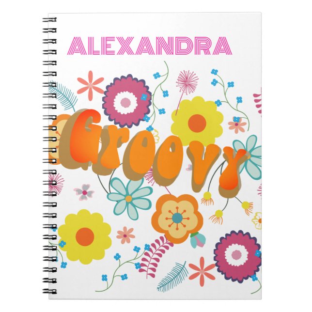 Groovy Flower Power Colorful Anteckningsbok (Framsidan)