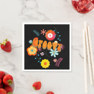 Groovy Flower Power Colorful Black Pappersservett