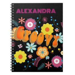 Groovy Flower Power Colorful Rosa Anteckningsbok