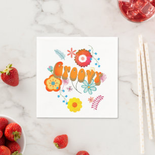 Groovy Flower Power Colorful Rosa Pappersservett