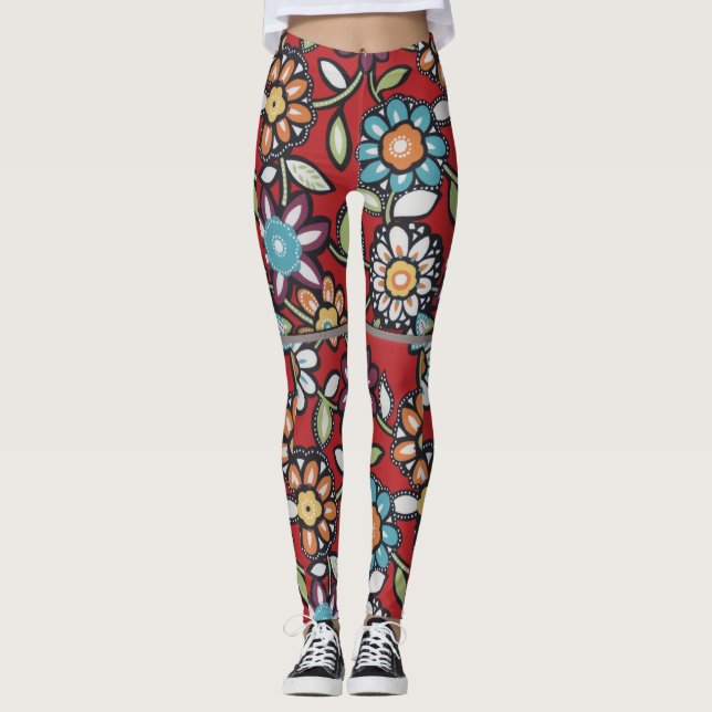 groovy flower power för färgrik hippie leggings (Framsida)