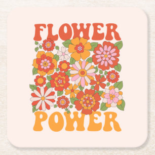 Groovy Flower Power Graphic Underlägg Papper Kvadrat