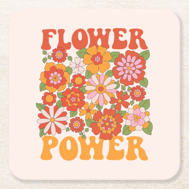 Groovy Flower Power Graphic Underlägg Papper Kvadrat (Framsidan)
