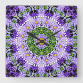 Groovy Flower Power Lila Lilac-Grönt Fyrkantig Klocka
