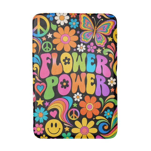 Groovy Flower Power Retro Hem Badrumsmatta (Framsidan (Vertikal))
