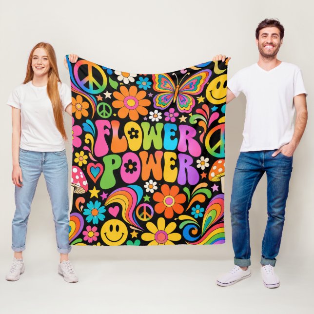 Groovy Flower Power Retro Hem Fleecefilt (På plats)