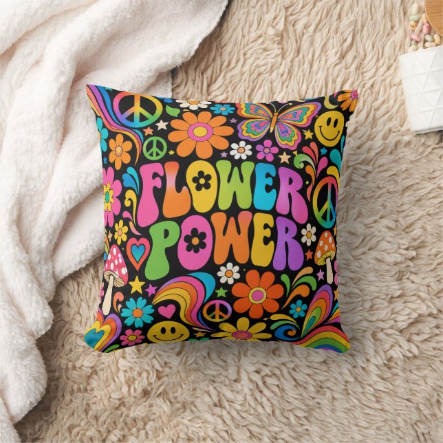 Groovy Flower Power Retro Hem Kudde (Filt)