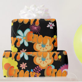 Groovy Flower Power Rosa Black Presentpapper