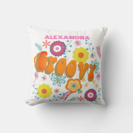 Groovy Flower Power White Rosa Vit Kudde
