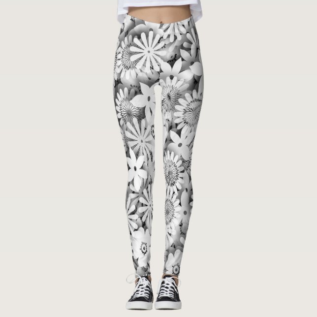 Groovy Flowers Garden Monocrome Leggings (Framsida)