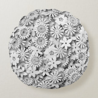 Groovy Flowers Garden Monocrome Rund Kudde