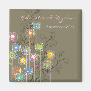 Groovy Flowers Garden Whimsical Chic Spara datum Magnet