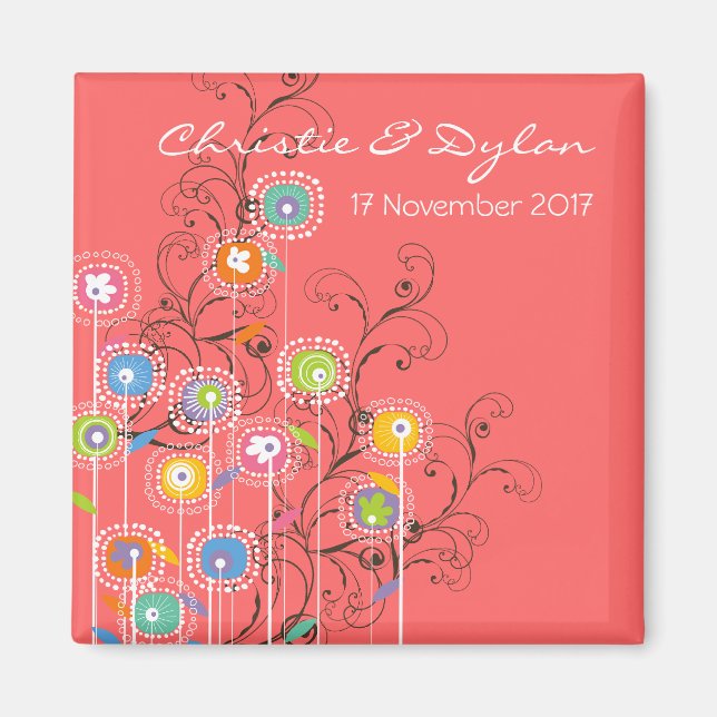 Groovy Flowers Garden Whimsical Save Date Magnet (Framsidan)