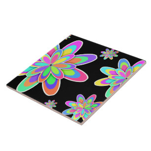 Groovy Flowers Kakelplatta