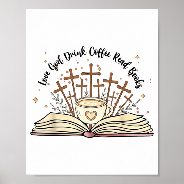 Groovy Flowers Love God Drink Coffee Read Books Ch Poster (Framsidan)