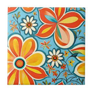 Groovy Flowers med Vintage Vibes Kakelplatta