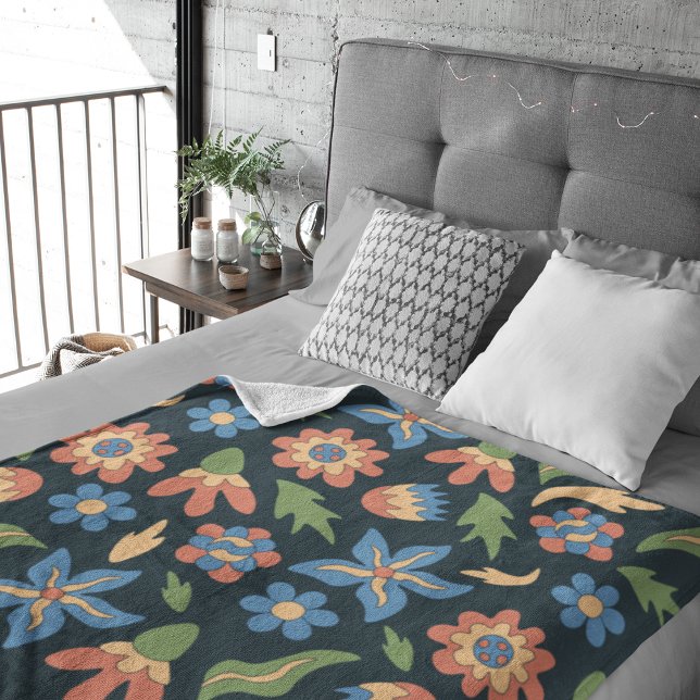 Groovy Flowers Retro Mönster Fleecefilt (Groovy Flowers Retro Pattern Fleece Blanket)