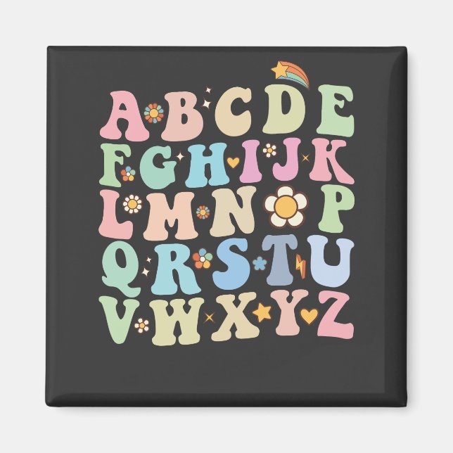 Groovy För K Förskola Alfabetet ABC Retro Magnet (Framsidan)