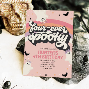 Groovy Fourever Spooky Girl 4e födelsedagen Hallow Inbjudningar