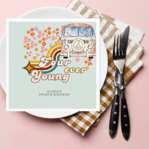 Groovy Fourever Young daisy regnbåge 4e födelsedag Pappersservett