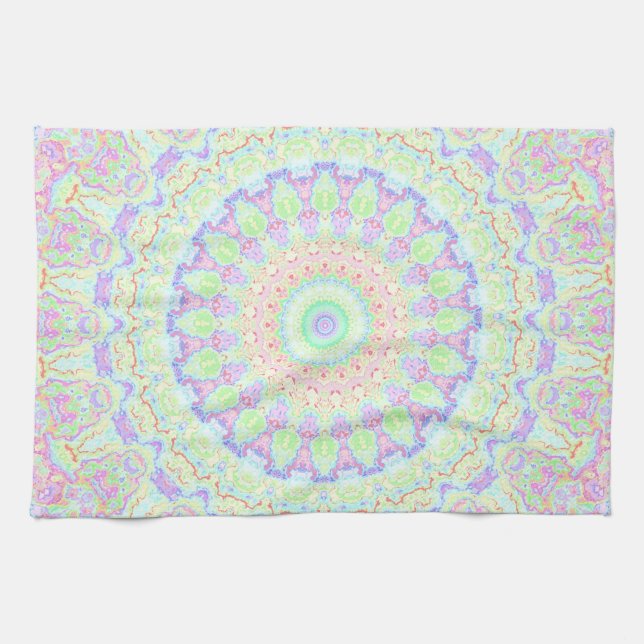 Groovy Funky Boho Hippie Rainbow Abstrakt Mandala Kökshandduk (Horisontell)