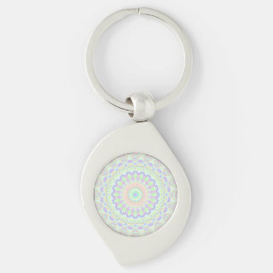 Groovy Funky Boho Hippie Regnbåge Abstrakt Mandala Swirl Silverfärgad Nyckelring