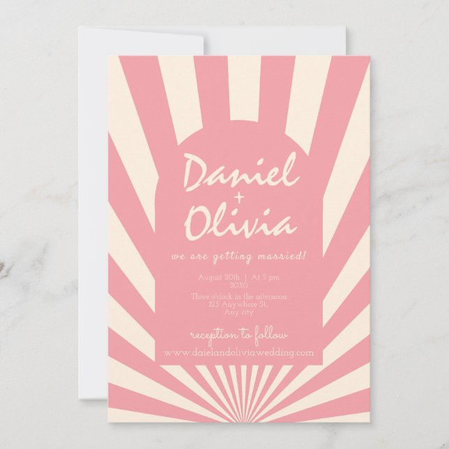 Groovy Funky Hippie 60 med QR Bröllop Inbjudningar (Framsida)