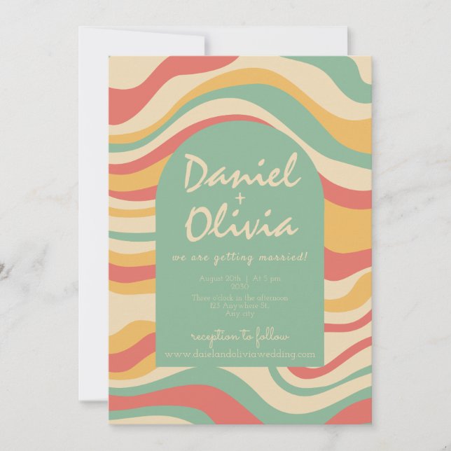 Groovy Funky Hippie med QR Bröllop Inbjudningar (Framsida)