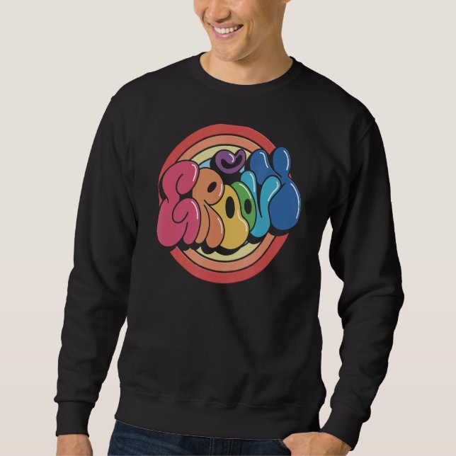 Groovy Funky Vintage Regnbågcirkel Lång Ärmad Tröja (Framsida)