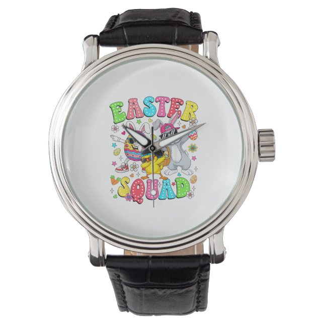 Groovy Funny Rabbit Egg Chick Easter Squad Day Men Armbandsur (Framsida)