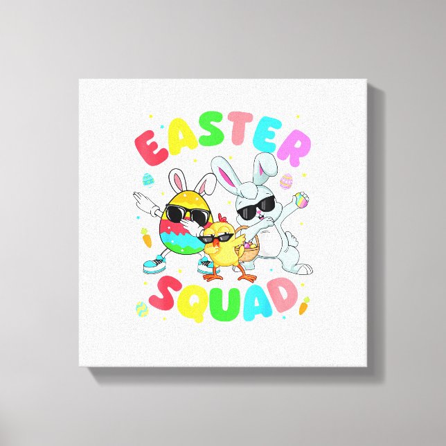 Groovy Funny Rabbit Egg Chick Easter Squad Day Men Canvastryck (Framsida)