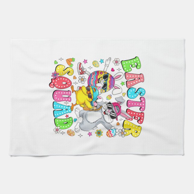 Groovy Funny Rabbit Egg Chick Easter Squad Day Men Kökshandduk (Horisontell)