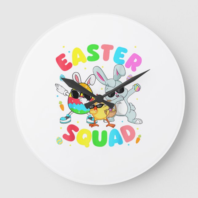 Groovy Funny Rabbit Egg Chick Easter Squad Day Men Stor Klocka (Framsida)