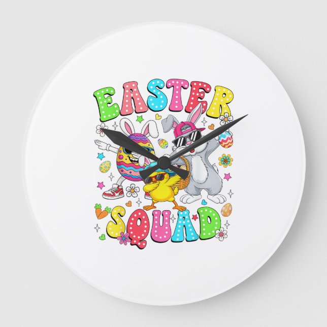 Groovy Funny Rabbit Egg Chick Easter Squad Day Men Stor Klocka (Framsida)