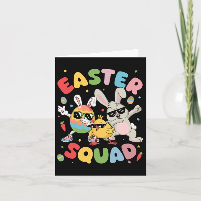 Groovy Funny Rabbit Egg Chick Påsk Squad Day Manar Kort (Framsida)