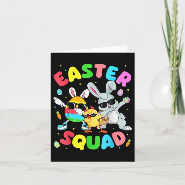 Groovy Funny Rabbit Egg Chick Påsk Squad Day Manar Kort (Framsida)