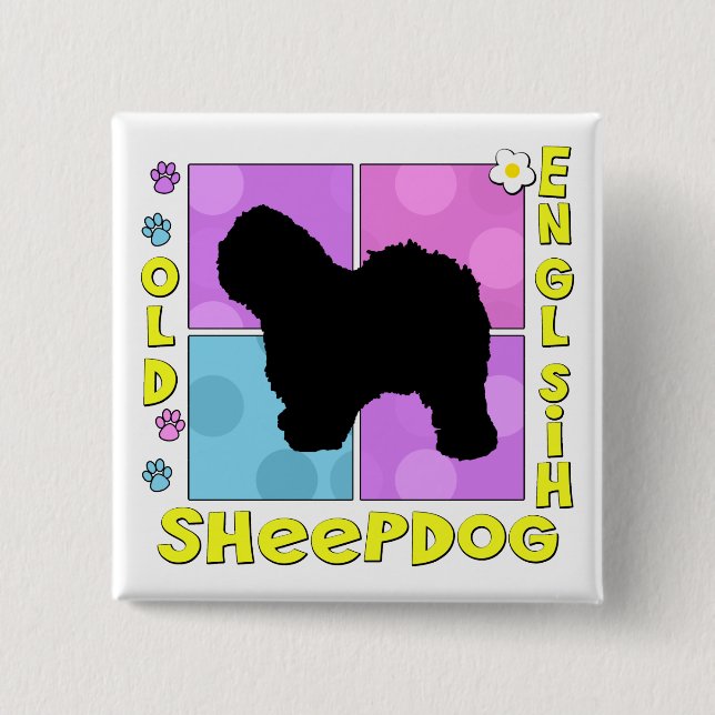 Groovy gammal engelsk Sheepdog Knapp (Framsida)