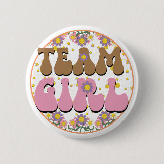 Groovy Gender Reveal Team Girl Rosa, Retro Flower Knapp