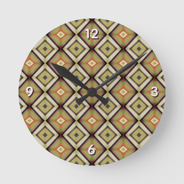 Groovy Geometriska Varma Nyanser  Rund Klocka (Framsida)