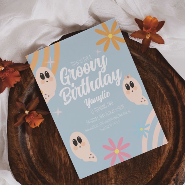 Groovy Ghost Blommig Retro Halloweenfest Pastell Inbjudningar (Skapare uppladdad)