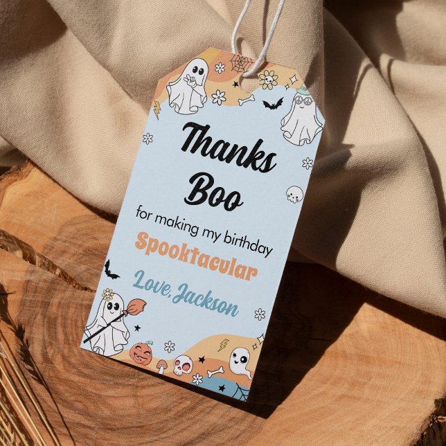 Groovy Ghost Boo Födelsedagsfest Tack Märkre Presentetikett (Skapare uppladdad)