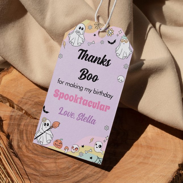 Groovy Ghost Födelsedagsfest Tack Märkre Presentetikett (Skapare uppladdad)