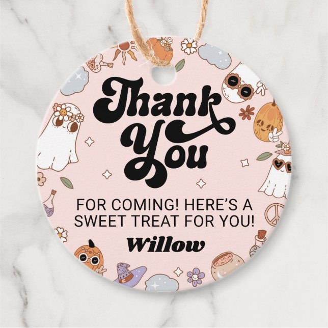 Groovy Ghost Halloween fest Tack Gåvor Etiketter (Framsida)