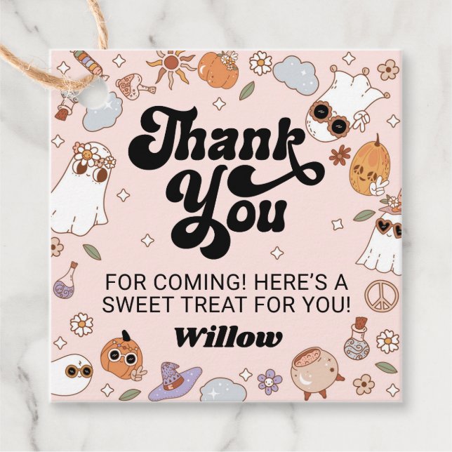 Groovy Ghost Halloween fest Tack Gåvor Etiketter (Framsida)