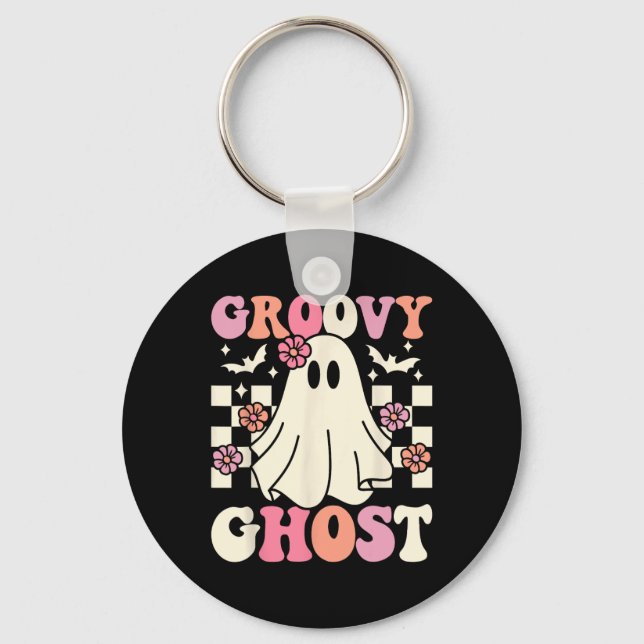 Groovy Ghost Halloween Ghost Costume Retro Groovy Nyckelring (Framsida)