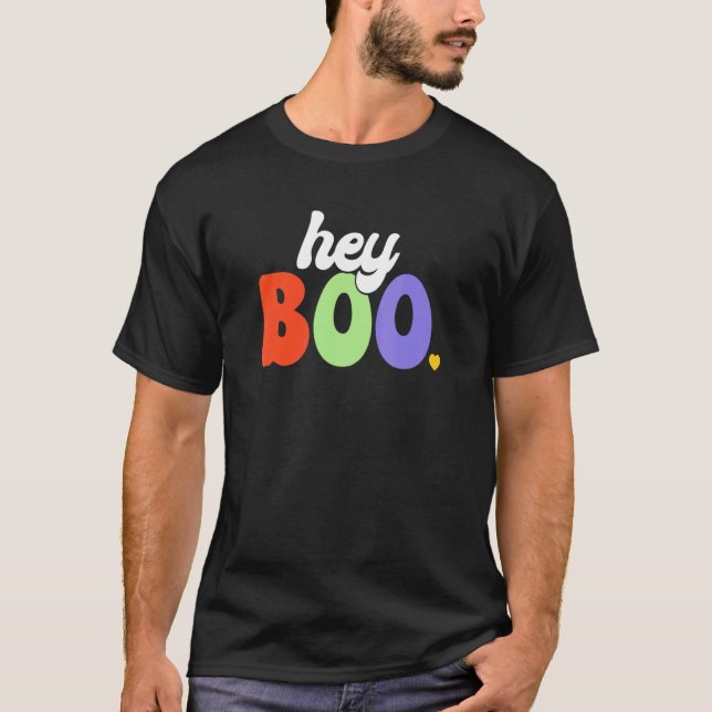 Groovy Ghost Halloween Pumpkin Ansikte Hej Boo Tre T Shirt (Framsida)