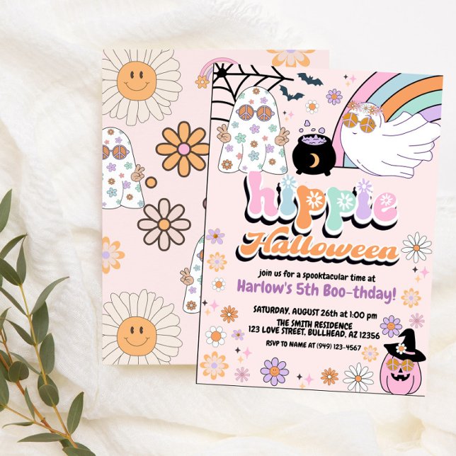 Groovy Ghost Hippie Halloween Birthday Inbjudningar (Skapare uppladdad)