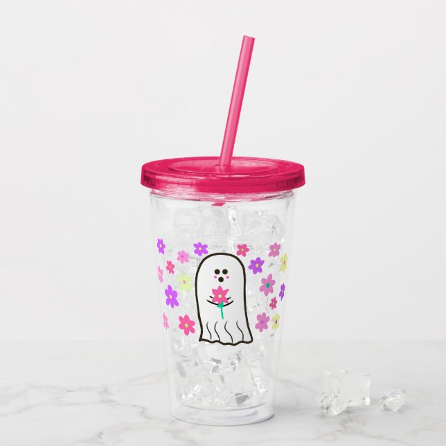 Groovy Ghost med Flowers Take Away Mugg (Baksida Ice)